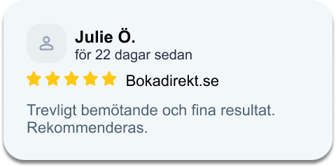 Omdöme från Julie Ö. på Bokadirekt: Trevligt bemötande och fina resultat. Rekommenderas.